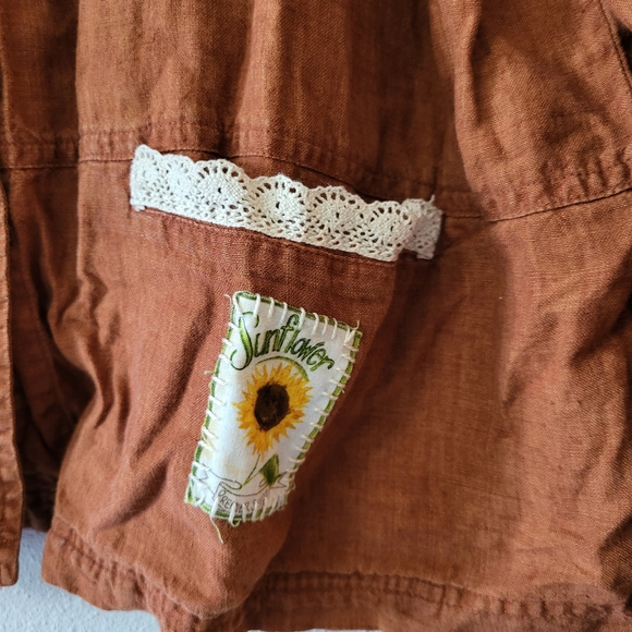 Boho Linen Button-Front Jacket in Rust - Picture 4 of 5